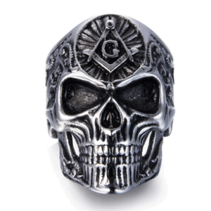 Stainless steel masonic skull signet
