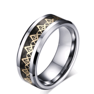Tungsten Carbide Ring Masonic Black Carbon Fiber Inlay
